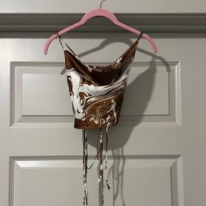 Brown and White Swirl cow print Crop Top